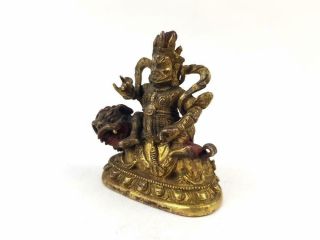 Antique Chinese Gilded Bronze Buddha,  The God of The Wealth on Lion,  Rat,  18/19th C 3
