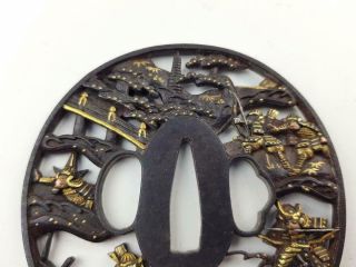 Antique & Fine Japanese Sword Iron Tsuba,  Gold/Silver/Copper Inlays,  18/19th C 3