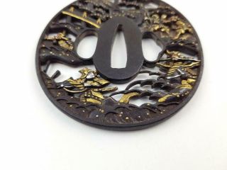 Antique & Fine Japanese Sword Iron Tsuba,  Gold/Silver/Copper Inlays,  18/19th C 4