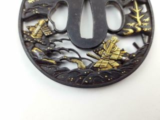 Antique & Fine Japanese Sword Iron Tsuba,  Gold/Silver/Copper Inlays,  18/19th C 9