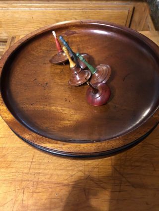 Spinning Wooden Tops & Bowl.  Authentic Model Mahogany