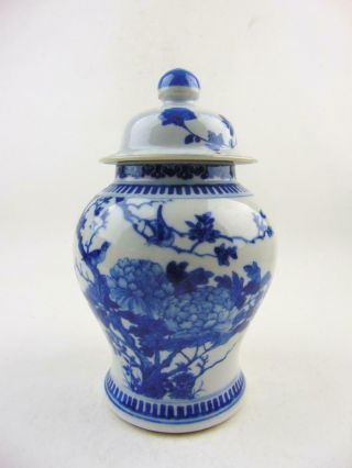 Pair Antique Chinese Blue & White Vases W/ Birds,  Lids,  19th/Early 20 C 4