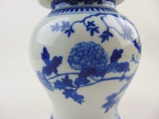 Pair Antique Chinese Blue & White Vases W/ Birds,  Lids,  19th/Early 20 C 9