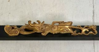 Antique Chinese Lacquer Gilt Wood Dragon Scholars Scroll Weight Holder Foochow