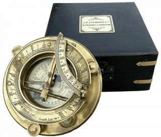 Vintage Brass Compass With Wooden Box/j.  H.  Steward Directional Magnetic Compass