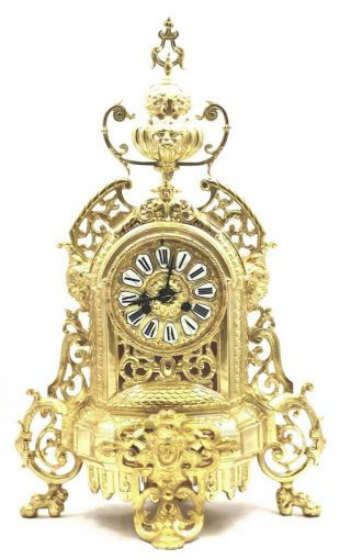 Antique Mantle Clock French 1870s Embossed Pierced Bronze Bell Striking