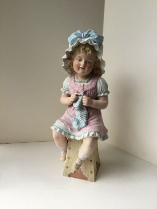 Antique Sitting Piano Baby Girl and Boy Figurines Bisque Porcelain 6