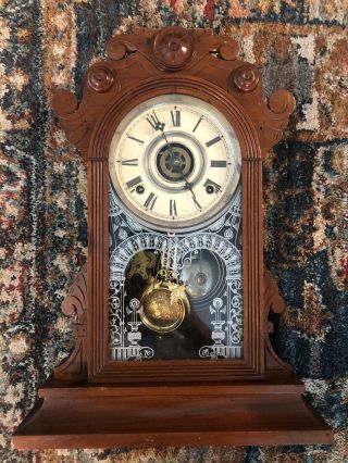 Gilbert Clock Co Antique Wall Mantle “parole” Clock Wood Case Pendulum