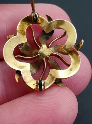 ANTIQUE VICTORIAN 14K GOLD ENAMEL & DIAMOND FLORAL PIN BROOCH 8