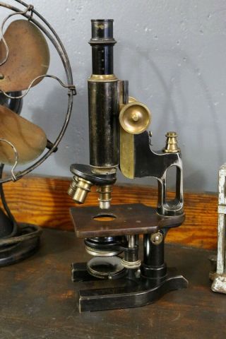 Vintage Antique Spencer Brass Microscope Optical W/ 3 Lenses Estate Find Old