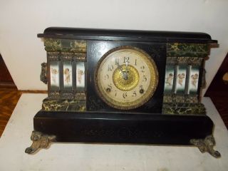 E.  Ingraham " Cherub " 8 Day T&s Black Mantle Clock Circa 1880