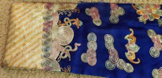 Antique Chinese Blue - Ground Embroidery Five - clawed Dragon Robe,  Circa 1900 10