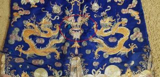 Antique Chinese Blue - Ground Embroidery Five - clawed Dragon Robe,  Circa 1900 5