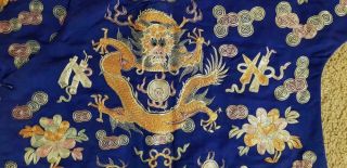 Antique Chinese Blue - Ground Embroidery Five - clawed Dragon Robe,  Circa 1900 6