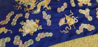 Antique Chinese Blue - Ground Embroidery Five - clawed Dragon Robe,  Circa 1900 7