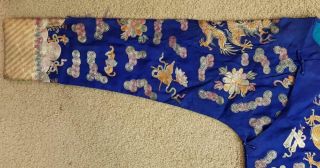 Antique Chinese Blue - Ground Embroidery Five - clawed Dragon Robe,  Circa 1900 8