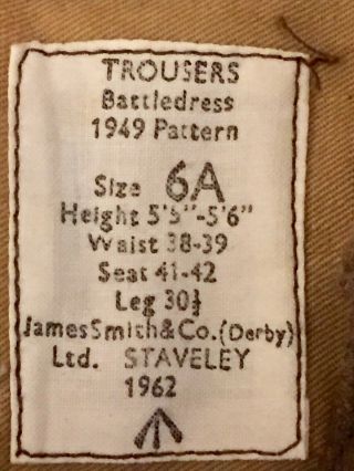 Vintage WWII British Army 1949 Wool Battle Dress Trousers Size 6A, 2