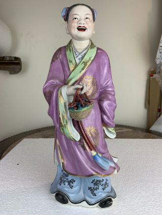Antique Chinese Famille Rose Man Holding A Flower Basket