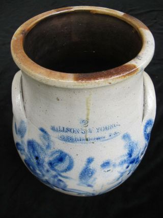 Antique Willson ' s & Young 2 Gallon Cobalt Stoneware Crock 2