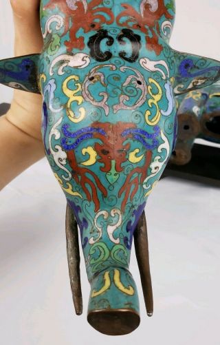 FINE PAIR ANTIQUE CHINESE CLOISONNE ELEPHANTS LATE QING TO REPUBLIC PERIOD 10