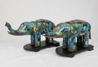 Fine Pair Antique Chinese Cloisonne Elephants Late Qing To Republic Period