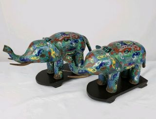 FINE PAIR ANTIQUE CHINESE CLOISONNE ELEPHANTS LATE QING TO REPUBLIC PERIOD 2