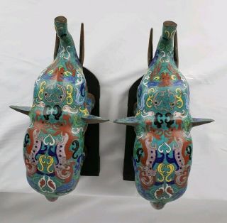 FINE PAIR ANTIQUE CHINESE CLOISONNE ELEPHANTS LATE QING TO REPUBLIC PERIOD 4