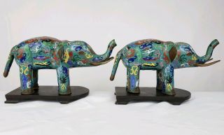 FINE PAIR ANTIQUE CHINESE CLOISONNE ELEPHANTS LATE QING TO REPUBLIC PERIOD 5