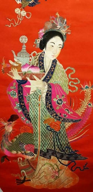 Huge 195cm Antique Chinese Embroidery of Immortal Magu Figure W/ Phenix,  19th C 3