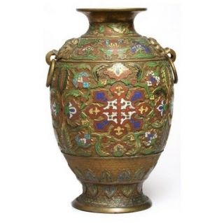 19th Century Chinese Enameled Gilt Bronze & Champleve Shoulder Vase