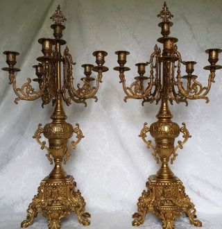 Vintage French Empire Ornate Gilded Candelabra Candlesticks 6 Arm 26,  5 "