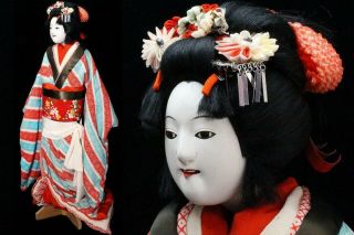 Wo63 Rare Japanese Old Female Karakuri Doll Osome Ningyo Joruri Bunraku