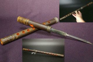 Wg55 Japanese Antique Bamboo Shinobue (flute) In Short Sword Ninja Komuso Bugu