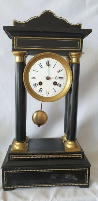 Portico Column Clock Antique Marti & Cie French 8 Day Key Pendulum
