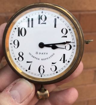 A GENTS FINE EARLY ANTIQUE 8 DAY “QUARTER REPEATING” TRAVEL CLOCK & CASE,  C1900s 4