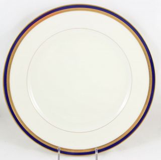 SET 4 DINNER PLATES GREEN MARK LENOX CHINA P80 COBALT BLUE RAISED GOLD ENCRUSTED 2