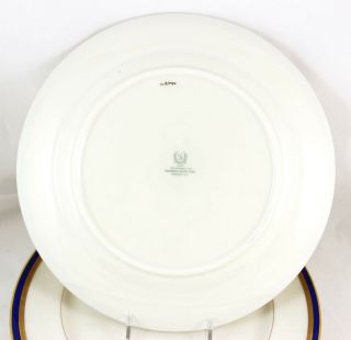 SET 4 DINNER PLATES GREEN MARK LENOX CHINA P80 COBALT BLUE RAISED GOLD ENCRUSTED 4