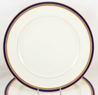 SET 4 DINNER PLATES GREEN MARK LENOX CHINA P80 COBALT BLUE RAISED GOLD ENCRUSTED 7