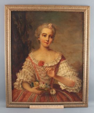 Lifesize Antique Victorian Portrait Oil Painting,  Mademoiselle Woman W/ Flowers