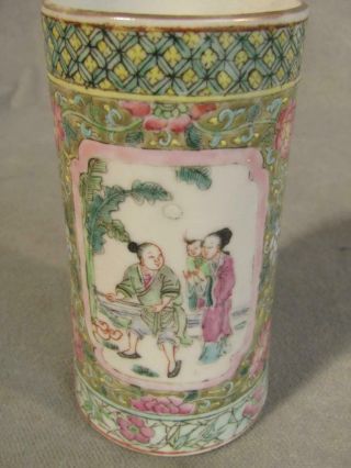 Antique Chinese Famille Rose Cylindrical Vase With Mandarin Scenes