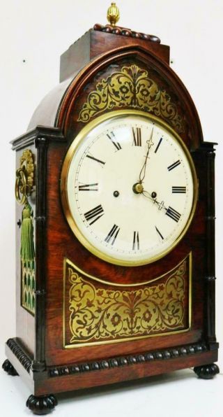 Antique English Regency 8 Day Twin Fusee Mahogany & Inlaid Boulle Bracket Clock