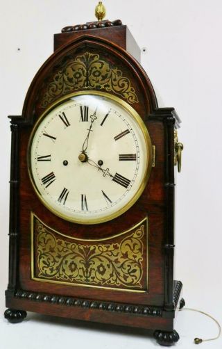Antique English Regency 8 Day Twin Fusee Mahogany & Inlaid Boulle Bracket Clock 3