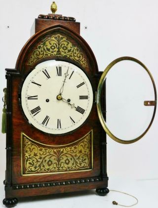 Antique English Regency 8 Day Twin Fusee Mahogany & Inlaid Boulle Bracket Clock 8