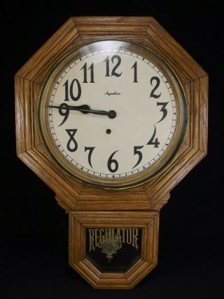 Antique Ingraham School House Regulator Wall Clock Old Wind Extra Large Face