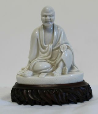 Rare 17th C Antique Chinese Porcelain Buddha / Luohan Figure Mark W/ Zitan Base