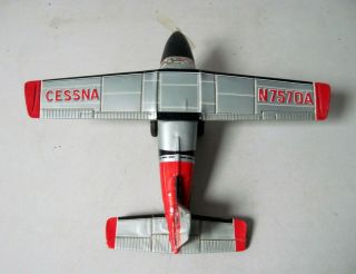 Vintage Japan Usagiya Cessna 180 tin litho Friction toy Airplane 3