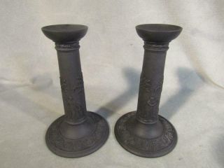 PAIR LARGE OLD WEDGWOOD BLACK BASALT 8 