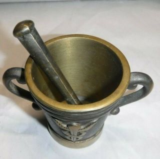 Antique Inscribed Solid Brass Mortar Pestle Apothecary Medical Pharmacy Herbal 6