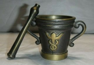 Antique Inscribed Solid Brass Mortar Pestle Apothecary Medical Pharmacy Herbal 7