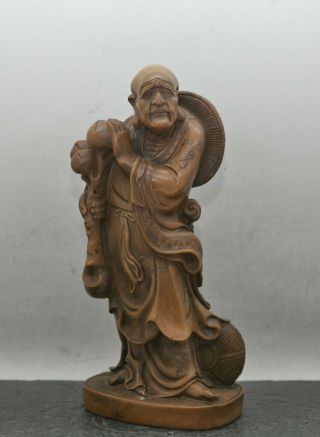 Exquisite Very Fine Antique Chinese Soapstone Carving Of A Lohan Monk C1800s